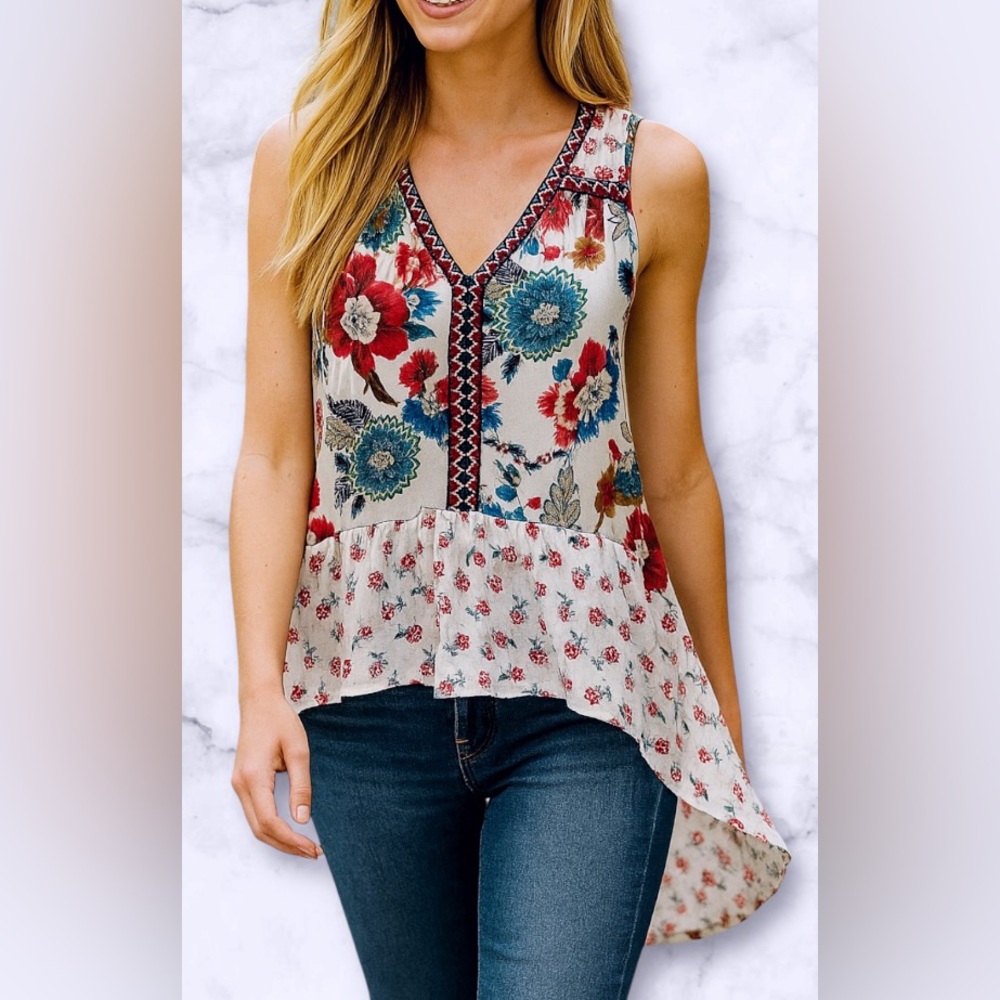 Anthropologie Vintage Floral Print High Low Boho Tank Size XS - Picture 2 of 10